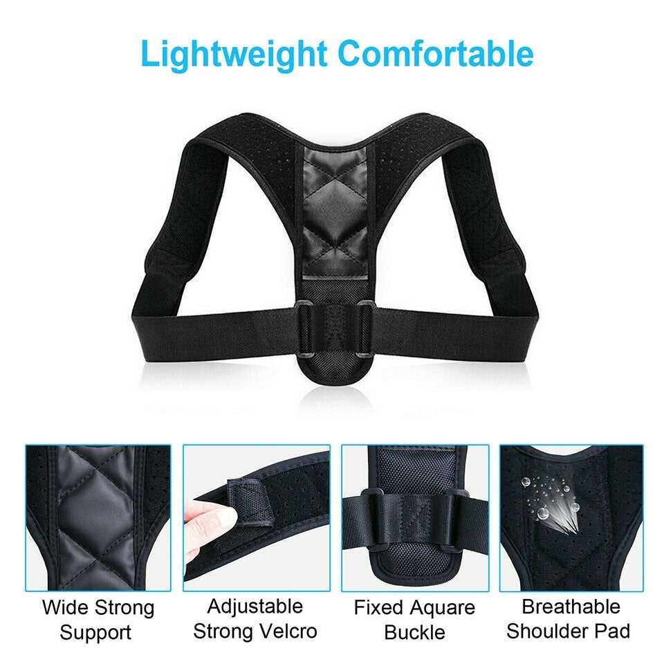 Adjustable Posture Corrector Back Shoulder Brace Neoprene Support Unisex Black