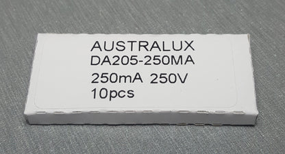 10Pcs 250mA Glass Fuse M205 5mm x 20mm Slow Blow T250mAL 250V AUSTRALUX