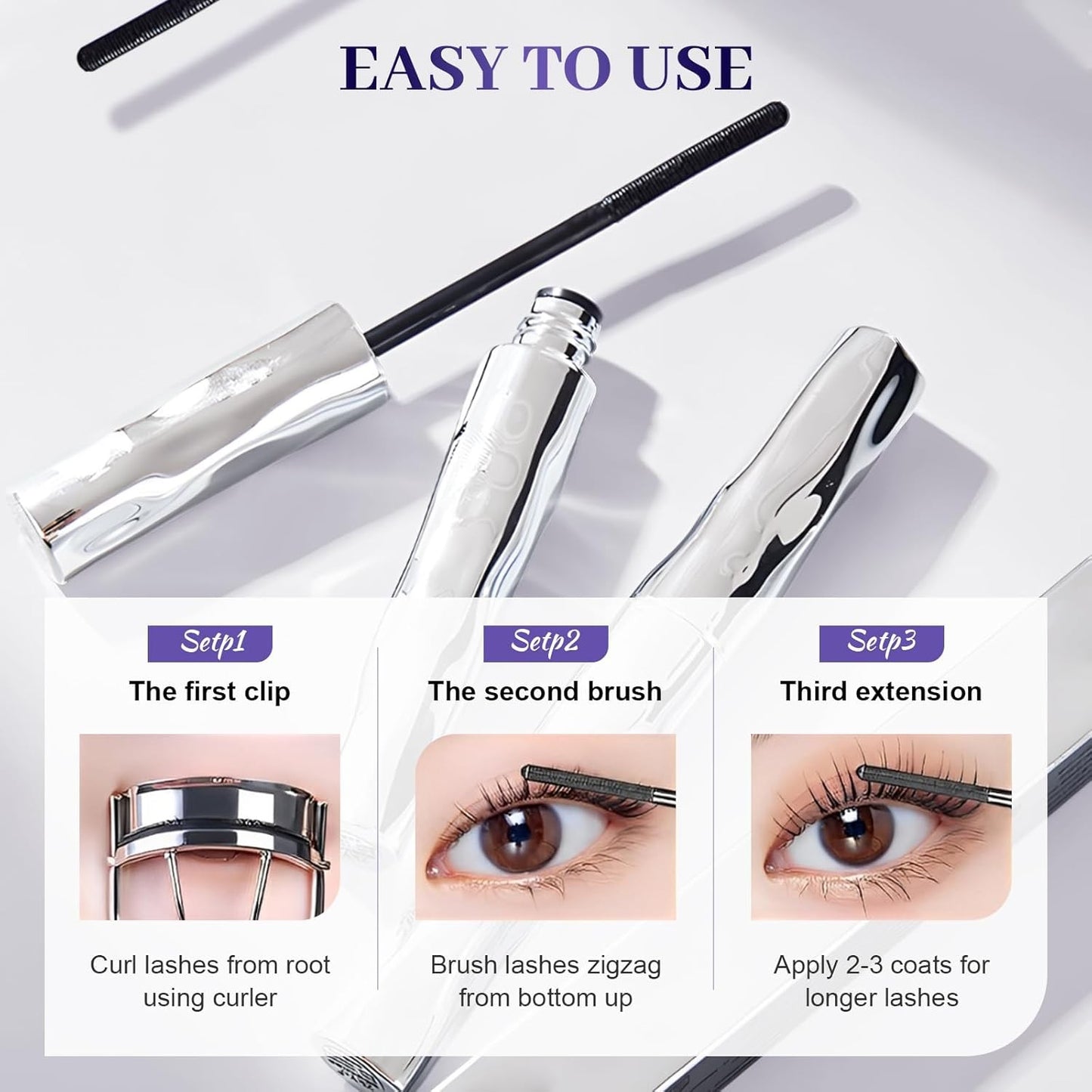 Washable Wand Mascara 3D Curling Waterproof Sweatproof Iron Mascara Long Lasting
