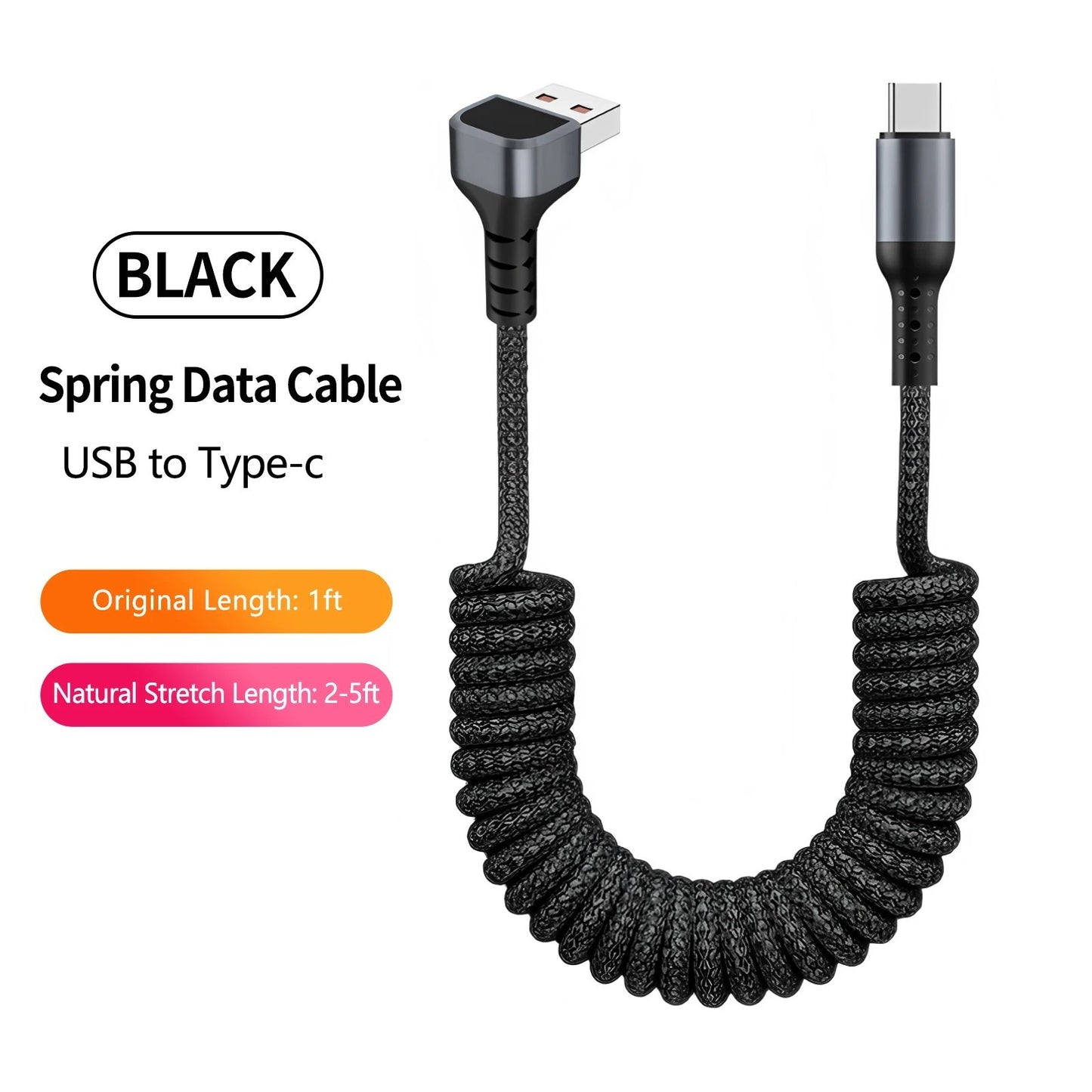 90 Degree USB C to Type C Coiled Braided Fast Charging Data Cable-AU