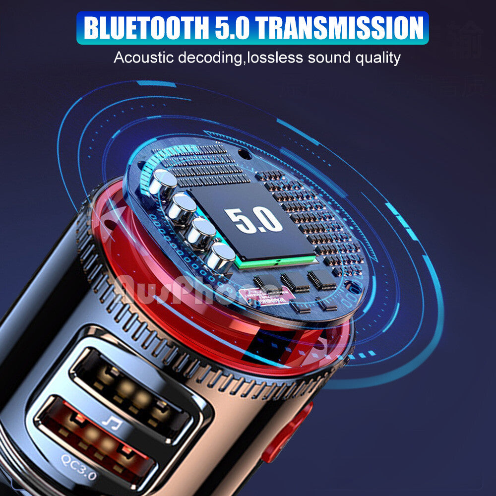 Bluetooth 5.0 Wireless Radio Car FM Transmitter PD Dual USB Charger MP3 Player