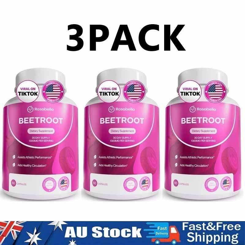 3-PACK Rosabella Beet Root Powder 1300mg Capsules Supports Blood Pressure 60Cts&