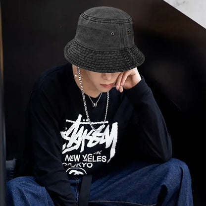 Unisex Washed Cotton Bucket Hat Outdoor Camping Fishing Sun Hat For Men Women