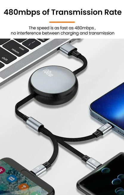 Multi Charging Cable 3 in 1 Retractable USB Charger Cord for iPhone/Samsung
