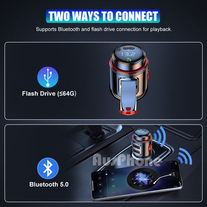 Bluetooth 5.0 Wireless Radio Car FM Transmitter PD Dual USB Charger MP3 Player