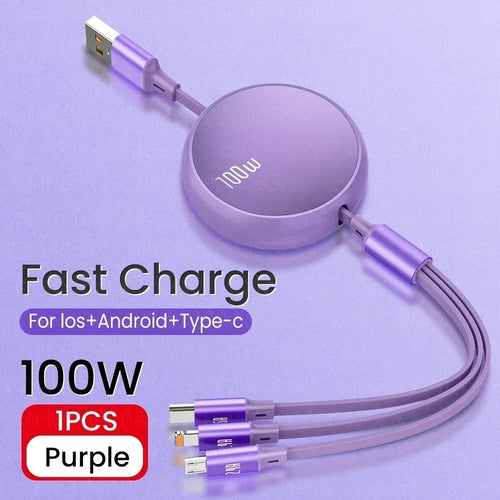 Multi Charging Cable 3 in 1 Retractable USB Charger Cord for iPhone/Samsung