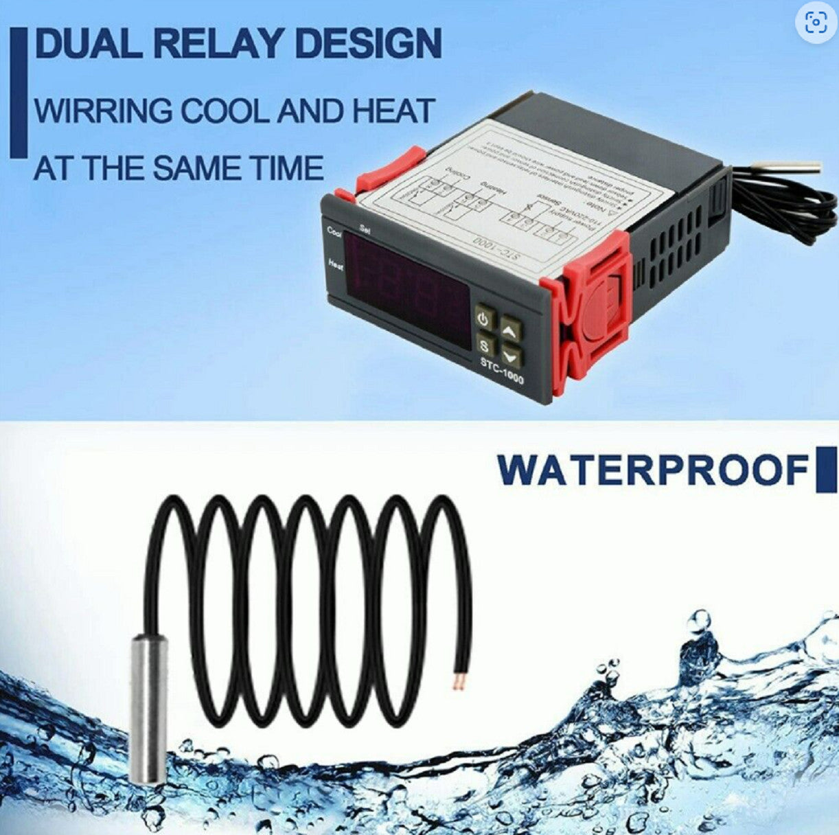 Digital Temperature Thermostat STC-1000 Controller 12V-220V Heating Cooling LCD