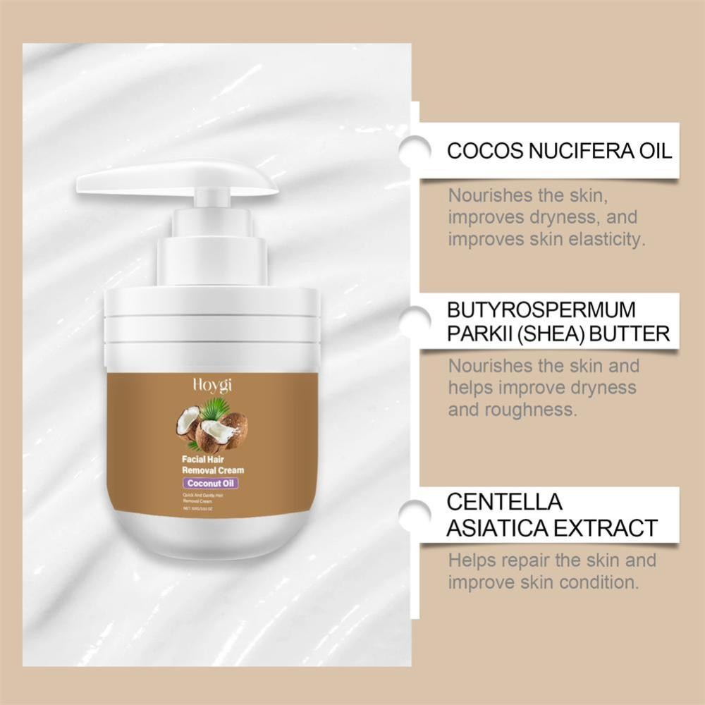 Facial Depilatory Cream, Coconut Hair Remover for Upper Lip and Chin for Women