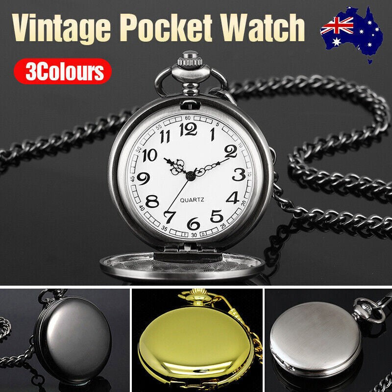 Antique Retro Mechanical Skeleton Steampunk Mens Pocket Watch Open Case Chain AU