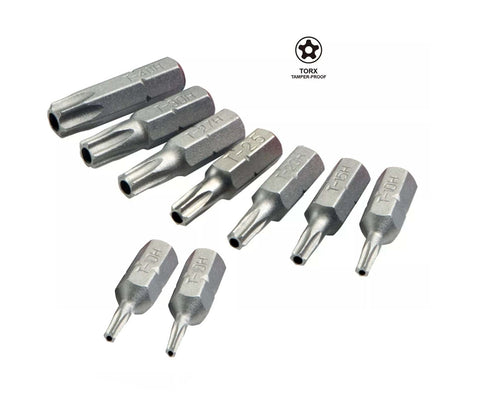 S2 Steel Star Torx Tamperproof Security Bit 1/4" Shank 25mmL T8H-T40H 9pc Set