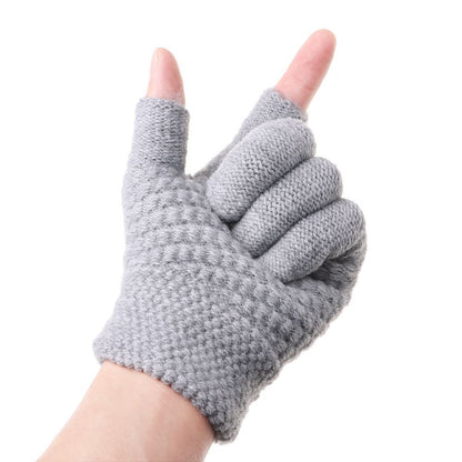 Women Elastic Soft Touch Screen Mittens Thick Warm Arm Warmers Knitted Gloves