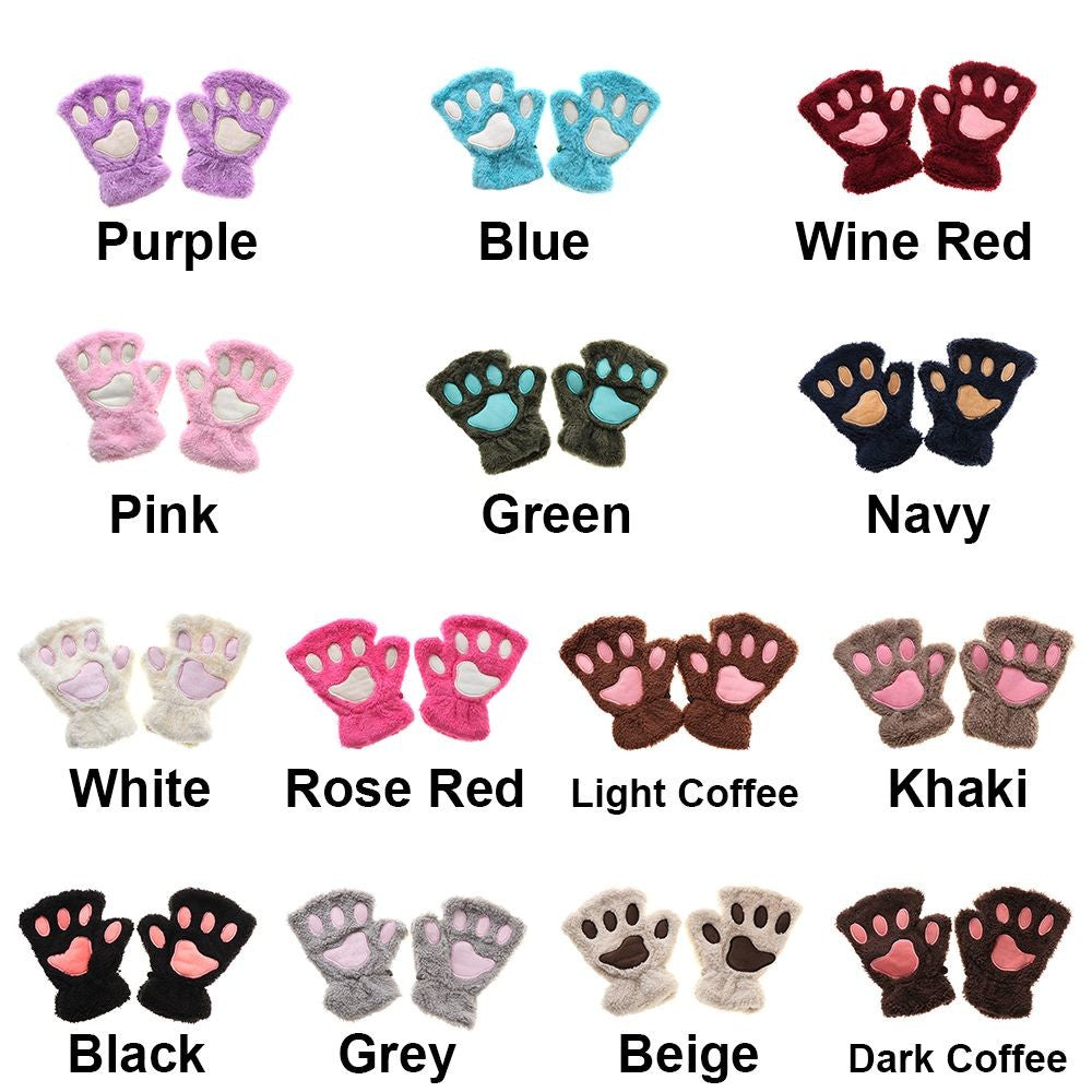 14Colors Fashion Winter Lovely Warm Bear Cat Paw  Gloves Plush Fingerless