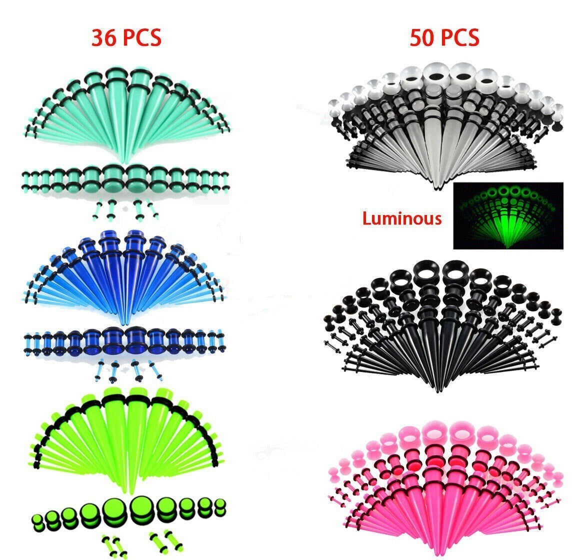 36/50pcs Ear Stretching Kit Plug Set Stretch Ear Taper Stretcher Expander Tapers