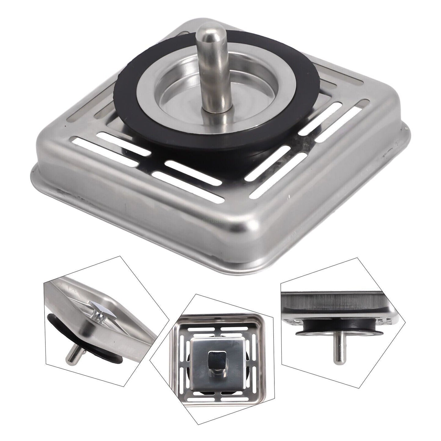 Square Stainless Steel Kitchen Sink Strainer Drainer Post Stopper Plug OZ