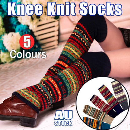 Women Ladies Winter Warm Knit Imitation Wool Leg Warmer Knee Knit Sock Leggings
