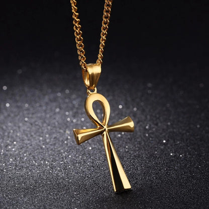 Stainless Steel Ankh Necklace Egyptian Cross Life Pendant for Men Women Jewelry