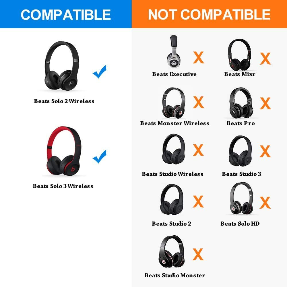 Replacement Ear Pads Compatible with Beats by Dr. Dre Solo 2 / 3 Wireless Headphone Earpads