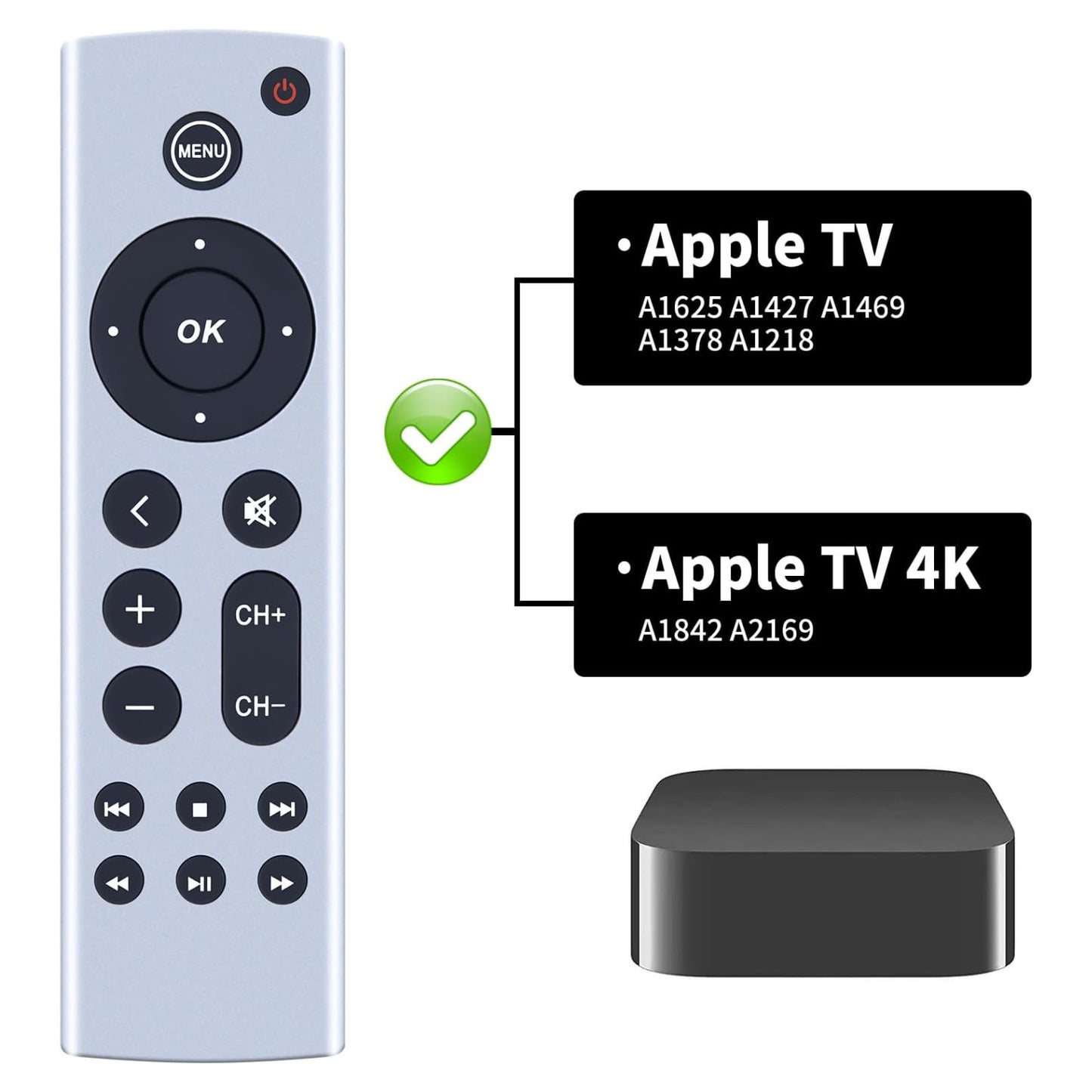 Replacement Remote for Apple TV 4K HD A2843 A2737 A2169 A1842 A1625 Controller