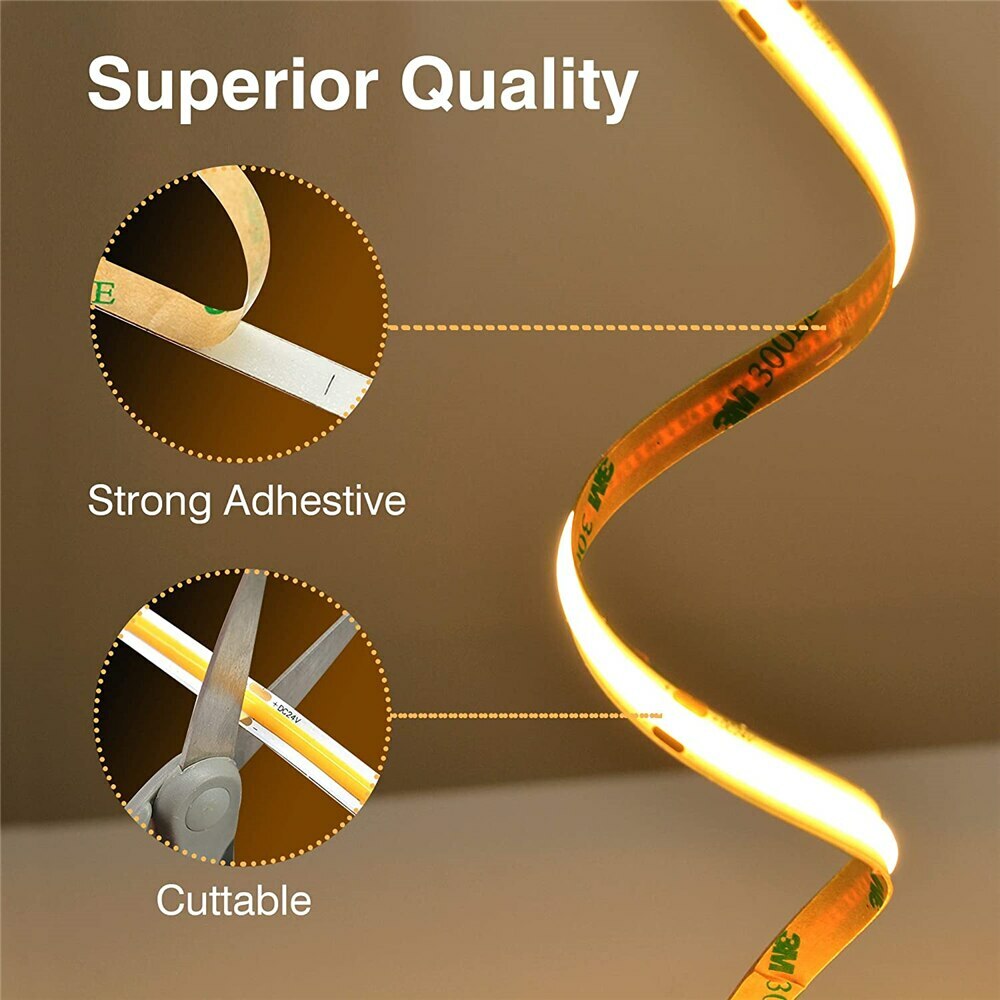 5m 12V 24V COB LED Strip 320 LED High Density Flexible COB LED Lights Home Decor
