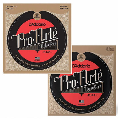 D'Addario EJ45/49 Pro-Arte Black Nylon Classical Guitar Strings, Normal Tension