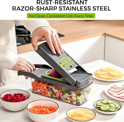 16 in 1 Multifunctional Vegetable Chopper Mandoline Slicer Cutter with Container