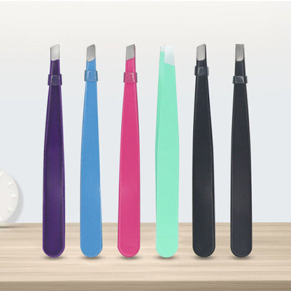 Slanted Tip Stainless Steel Eyebrow Tweezer Hair Plucker Beauty Tool Silver AU
