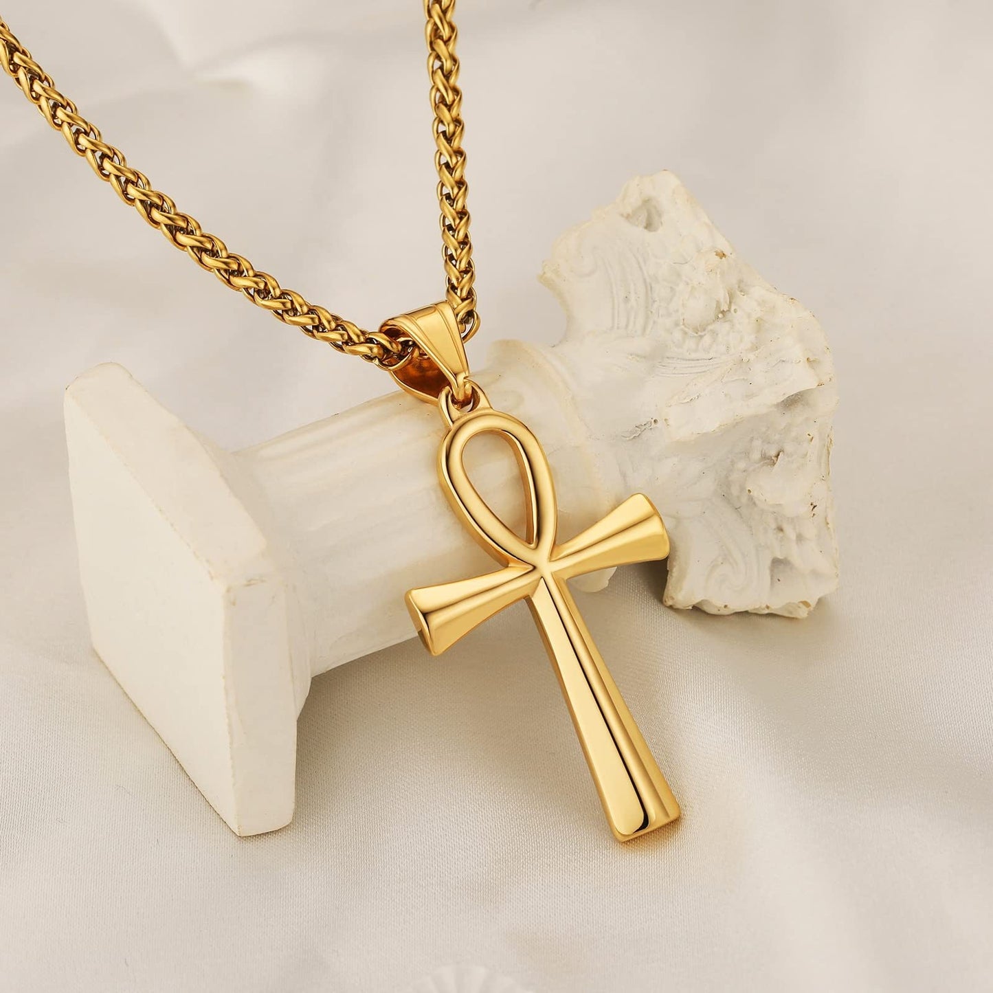 Stainless Steel Ankh Necklace Egyptian Cross Life Pendant for Men Women Jewelry