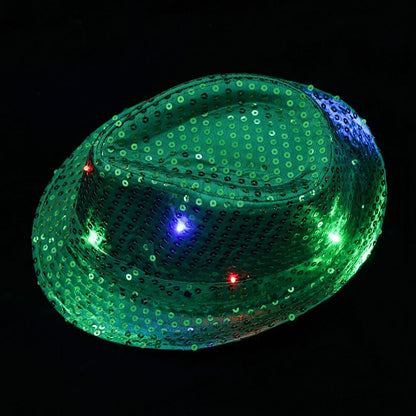 Fashion Light Up Dress Dance Party Sequin Panama Cap Jazz Hat Led Fedora Trilby