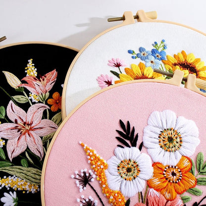 Embroidery Hoop Flower Embroidery Needle Punch Cross Stitch Kit  For Beginners