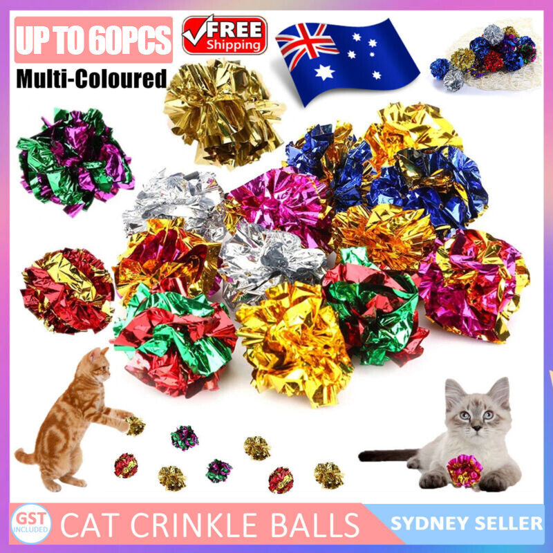 6-60PCS Cat Crinkle Balls Kitty Fun Toy Interesting Crinkly Sounds Soft New AU