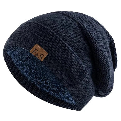 Unisex Slouchy Winter Hats Fur Lined Men & Women Warm Beanie Cap Casual Knitted