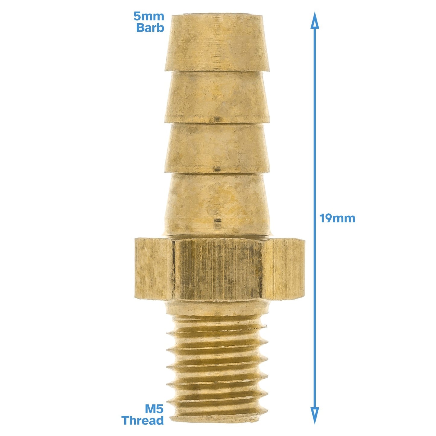 Brass 5mm Barb Hose To M5 Metric Male Threaded Pipe Fitting Tail Connector