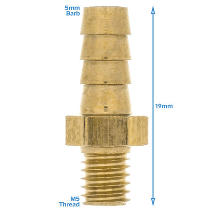 Brass 5mm Barb Hose To M5 Metric Male Threaded Pipe Fitting Tail Connector