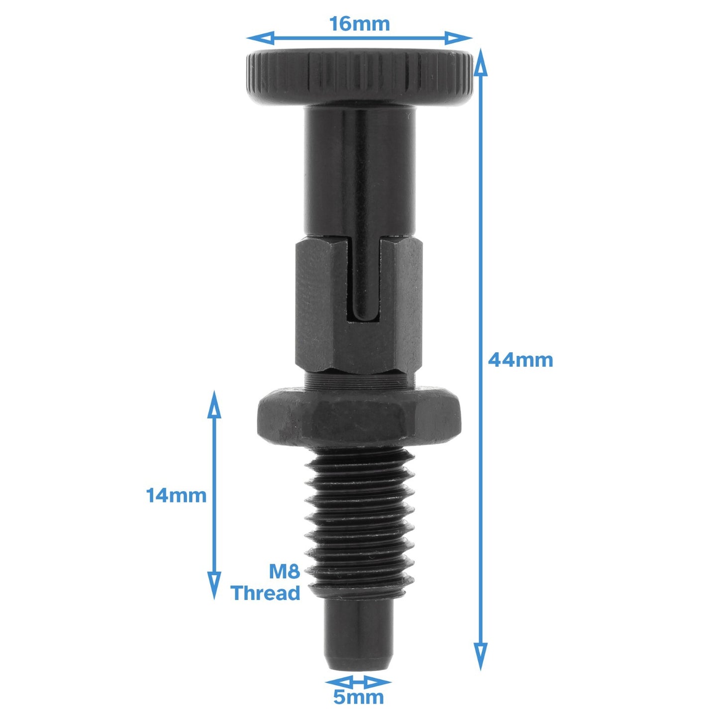 Black Indexing Spring Plunger M8 x 5mm Stainless Steel Loaded Lock Pin Bolt