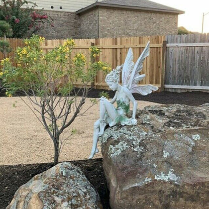 Garden Sitting Fairy Statue Ornament Resin Craft Landscaping Yard Figurine Decor