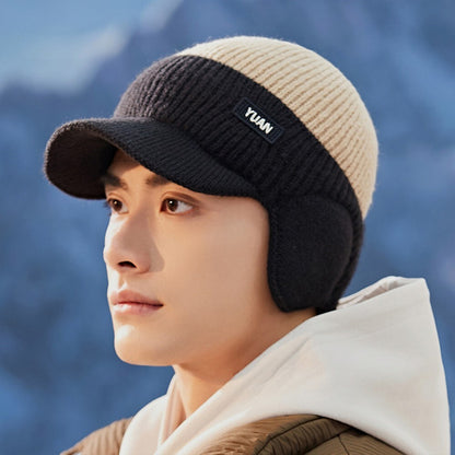 Fleece Lined Beanie Hat Ear Protection Bomber Hats Winter Peaked Knit Cap Men