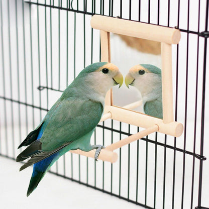 Bird Mirror Toy with Perch Cage Hanging Play Stand for Parrot Cockatiel Parakeet