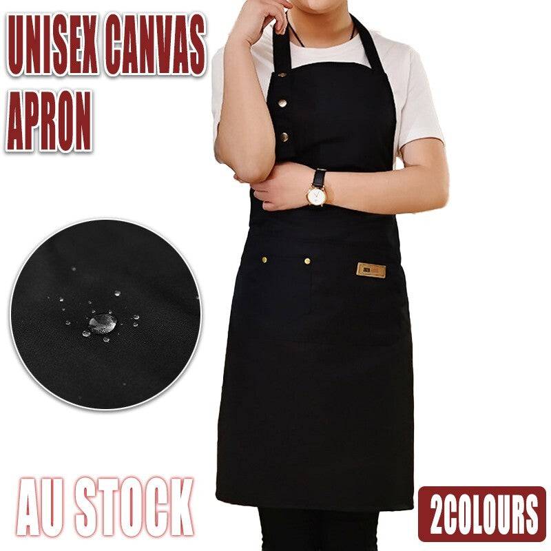 Unisex Canvas Apron Washable Butcher Waiter Chef Waterproof Kitchen Cooking Cafe