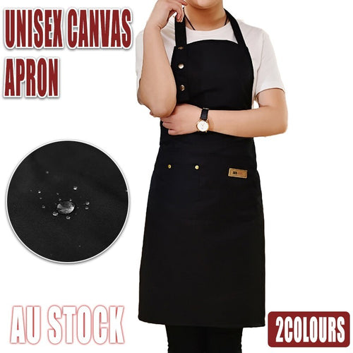 Unisex Canvas Apron Washable Butcher Waiter Chef Waterproof Kitchen Cooking Cafe