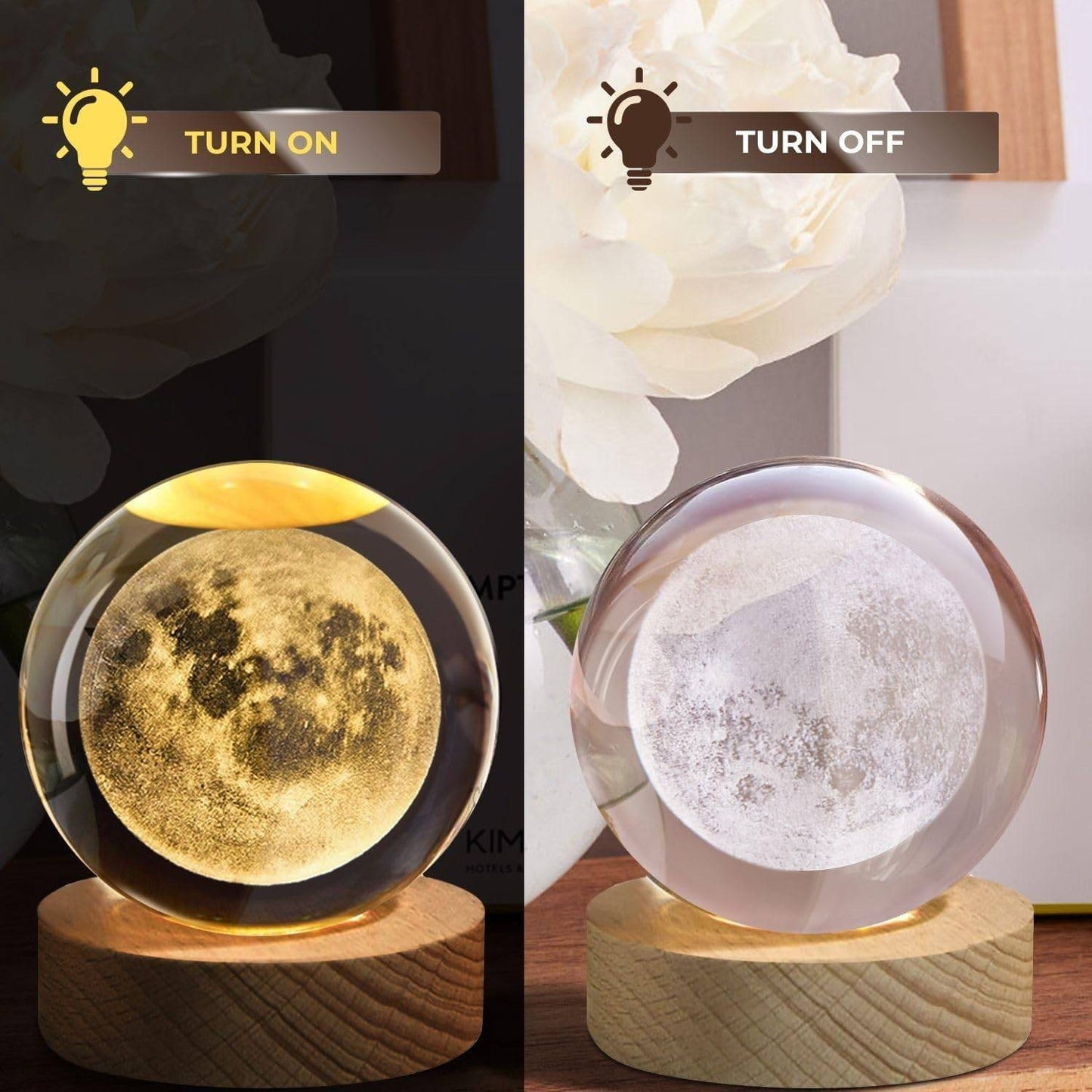 USB 3D Moon Planet Globe Galaxy Night Light LED Crystal Ball Table Lamp Bedside
