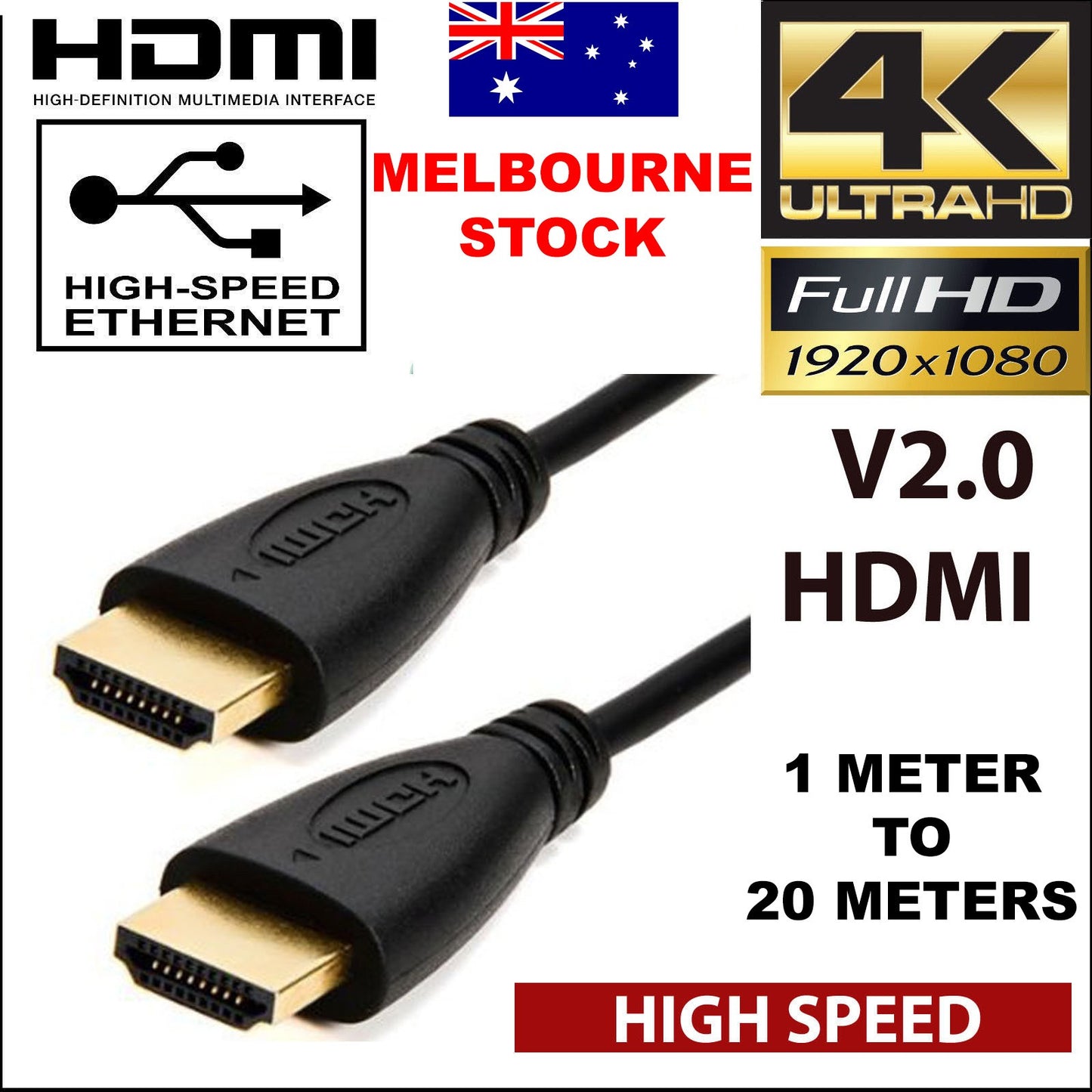 Ultra HD Premium HDMI Cable V2.0 3D High Speed Ethernet 1m 20m Gold Plated