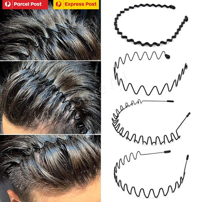 Black Metal Sport Hairband Headband Wave Style Hair band For Unisex Men Women AU