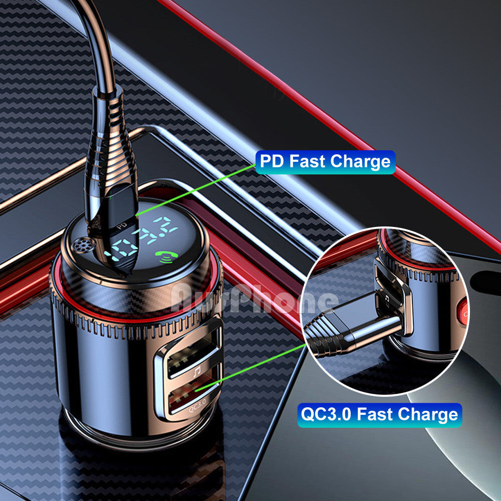 Bluetooth 5.0 Wireless Radio Car FM Transmitter PD Dual USB Charger MP3 Player