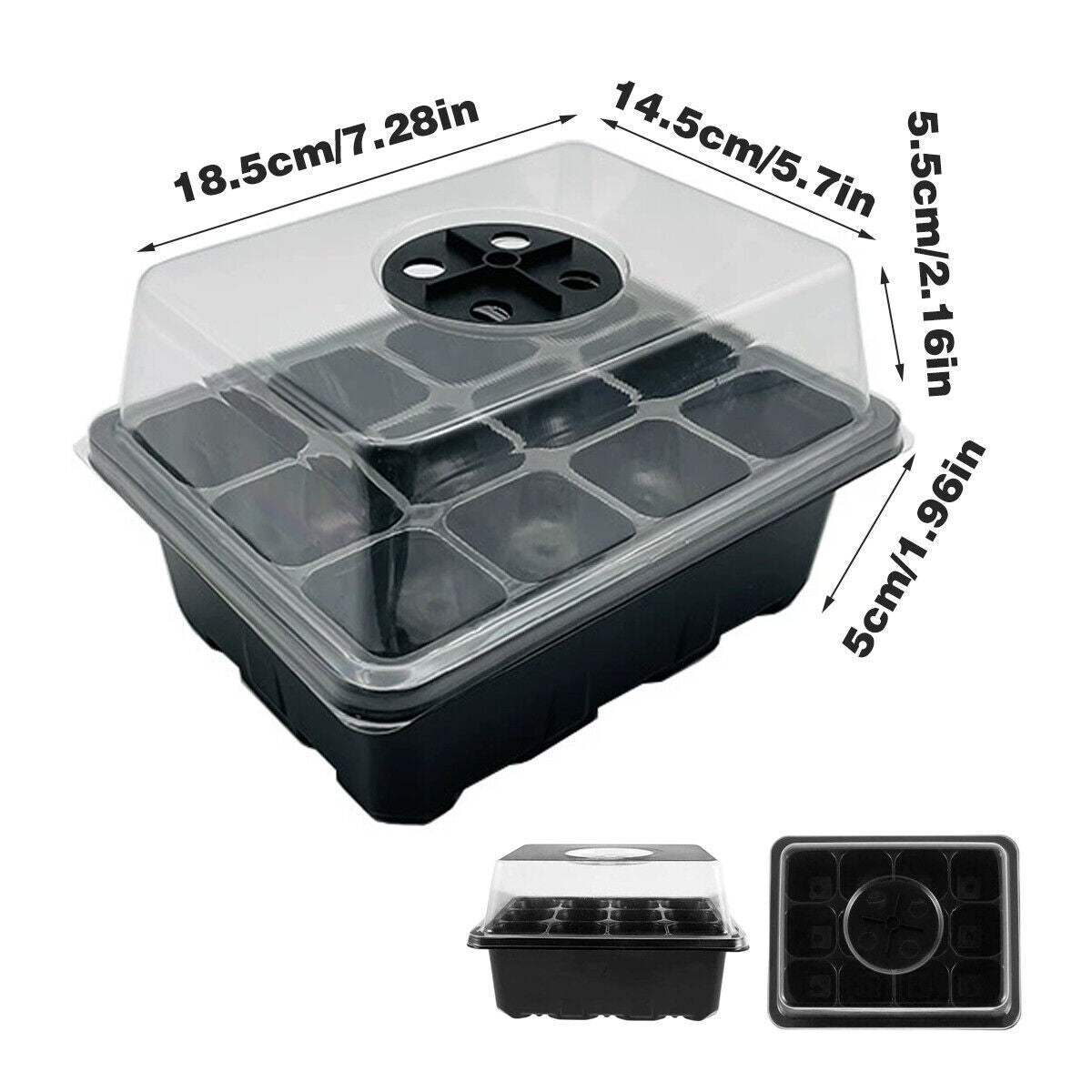 Seed Starter Tray Set 3X 5X 12 Cell Black Plant Nursery Grow Box Propagation Kit