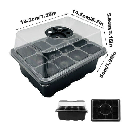 Seed Starter Tray Set 3X 5X 12 Cell Black Plant Nursery Grow Box Propagation Kit