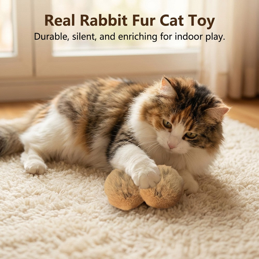 1-6Pcs Real Rabbit Fur Cat Toy Balls Soft Fuzzy Interactive Pet Chasing Play Toy