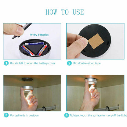 4 LED Touch Push Button lamp Light Self-Stick Long Battery Life Down Spot Light