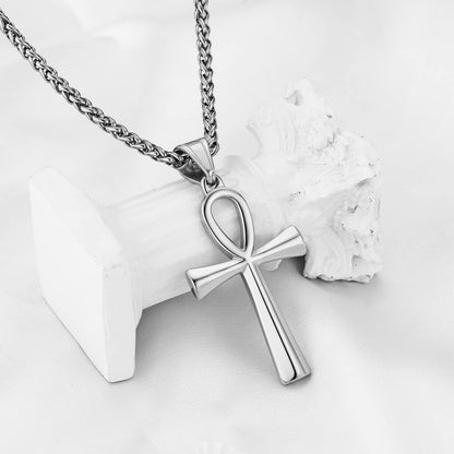 Stainless Steel Ankh Necklace Egyptian Cross Life Pendant for Men Women Jewelry