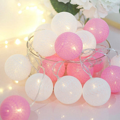 20 LED Cotton Ball Globe Garland String Fairy Lights Bedroom Wedding Home Decor