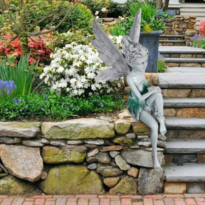 Garden Sitting Fairy Statue Ornament Resin Craft Landscaping Yard Figurine Decor
